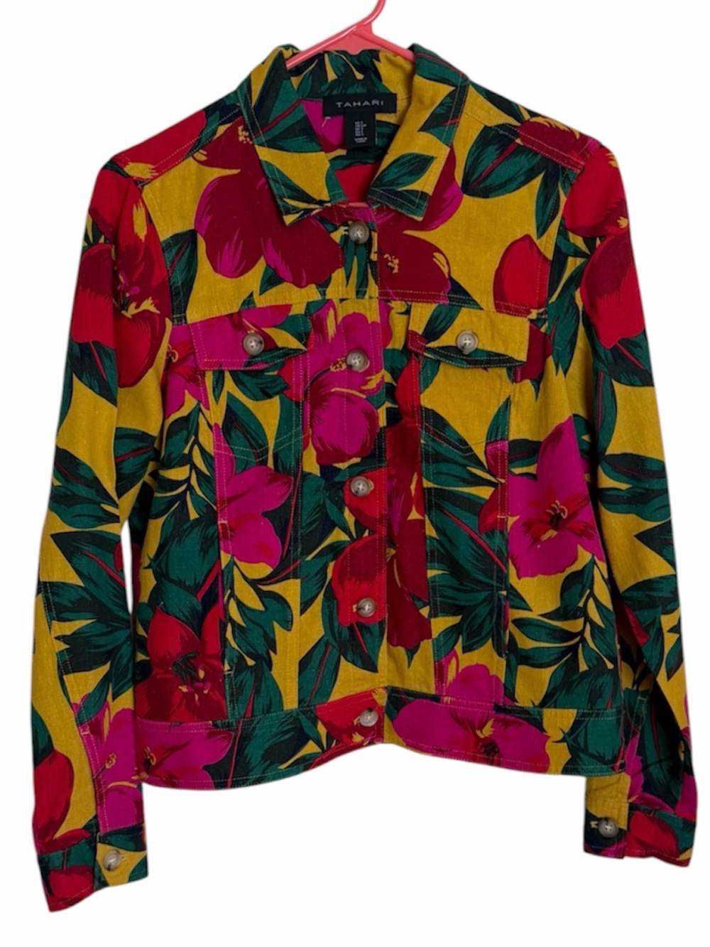 Tahari Floral Linen Blend Lightweight Jacket
